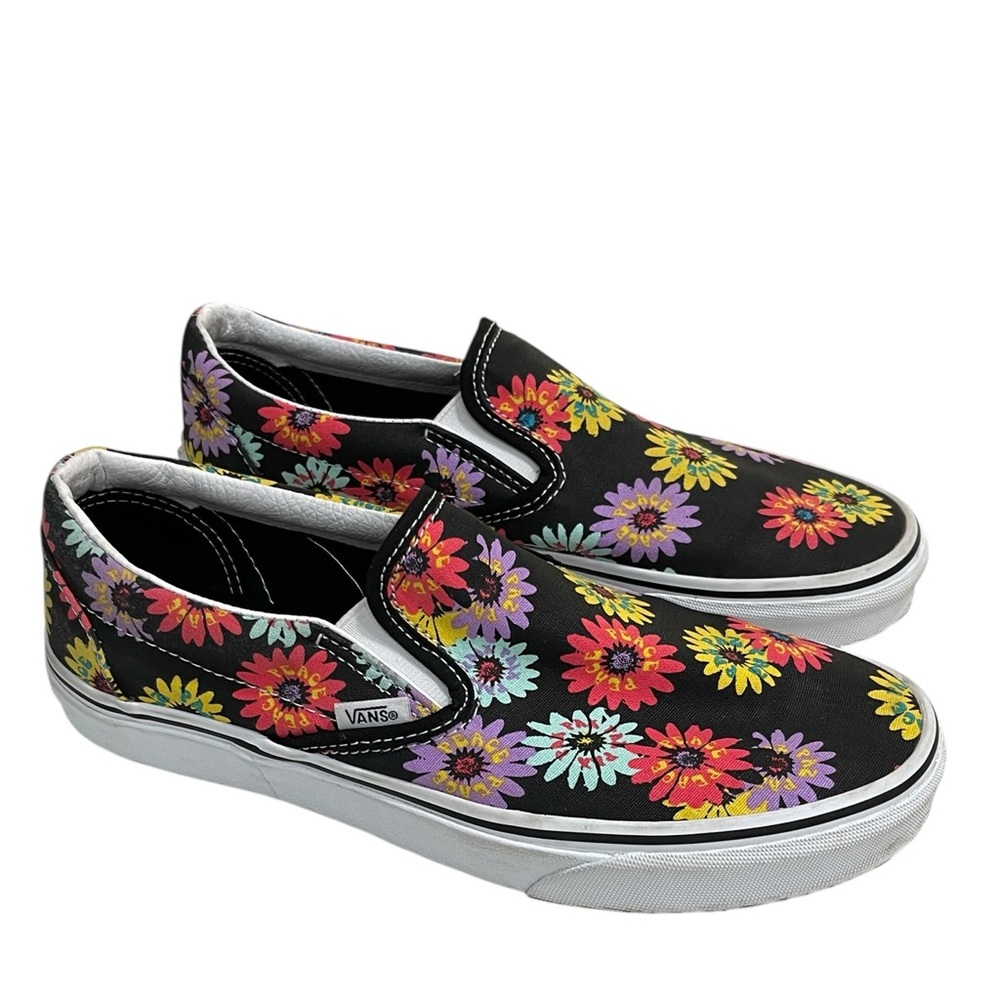 Vans Classic Slip On Peace Floral Sneakers SZ 9.5 Women 8.0 Mens Black